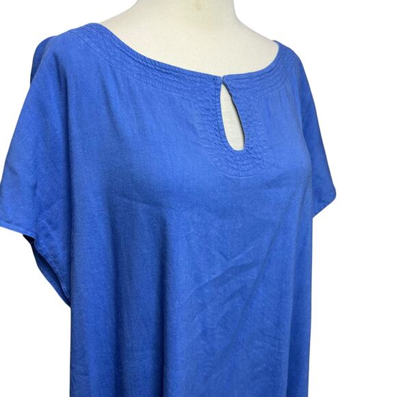Soft Surroundings Dress Womens L Blue Linen Blend A Line Keyhole Lagom Comfort - Picture 2 of 13